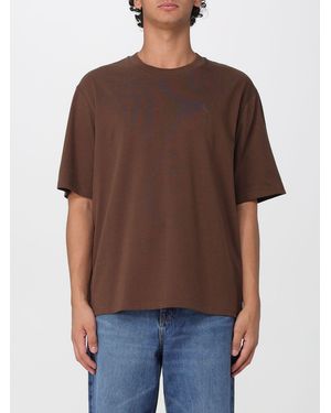 Ami Paris Short-Sleeved Cotton T-Shirt With Front Logo Print - Brown