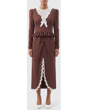 Alessandra Rich Polka Dot Silk Midi Dress - Red
