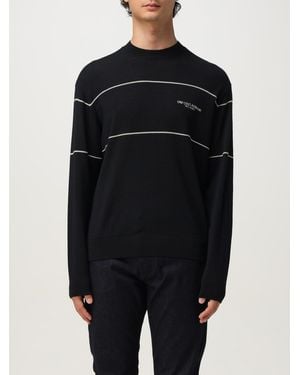 Emporio Armani Striped Cotton Sweater - Black