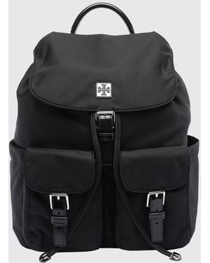 Tory Burch Virginia Recycled Nylon Backpack With Drawstring And Flap Closure - Black
