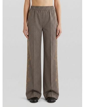 Twinset High-Waisted Houndstooth Print Palazzo Pants With Lace - Brown