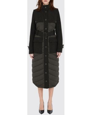Patrizia Pepe Quilted Wool Blend Coat With High Neck And Belt - Black
