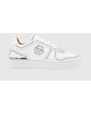 Philipp Plein Brushed Leather Low-Top Sneakers With Embroidered Monogram - White