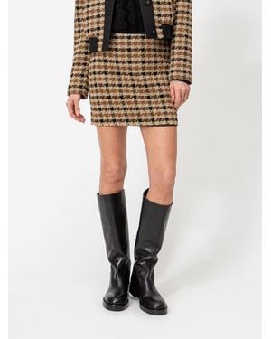Twinset Houndstooth Wool-Blend Pencil Mini Skirt With High Elasticated Waist - Black
