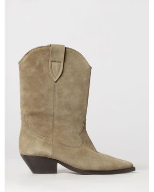 Isabel Marant Duerto Mid-Calf Suede Western Boots With Flared Heel - Natural