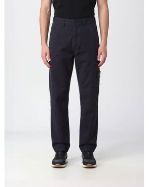 Stone Island Virgin Wool And Cotton Cargo Pants With Iconic Compass Logo Patch - Blue