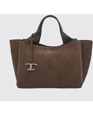 Tod's Suede Calf Leather Handbag With Removable Shoulder Strap And Logo Charm - Brown