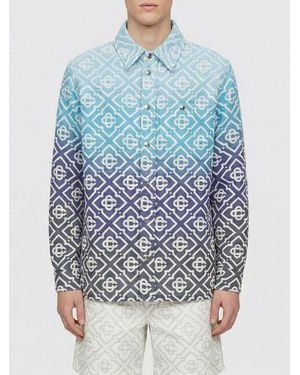 CASABLANCA Cotton Blend Shirt Jacket With Logo - Blue