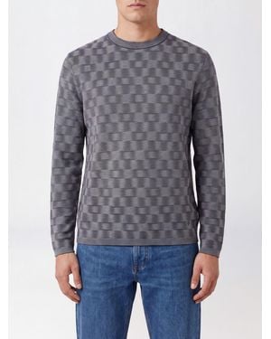 Emporio Armani Jersey De Cuello Redondo En Pura Lana Virgen Con Motivo Jacquard - Azul