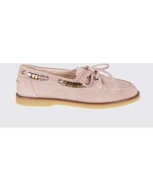 Pinko Grace Suede Boat Loafers With Metallic Inserts - Pink