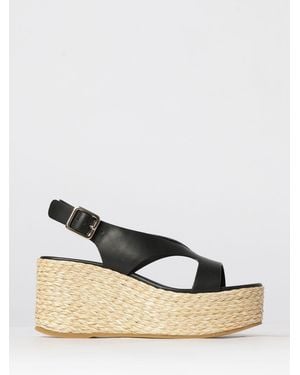 Paloma Barceló Leather Wedge Sandals - Natural