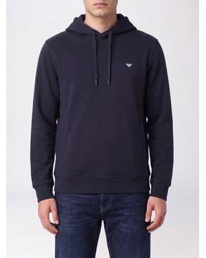Emporio Armani Cotton-Blend Hoodie With Eagle Logo - Blue