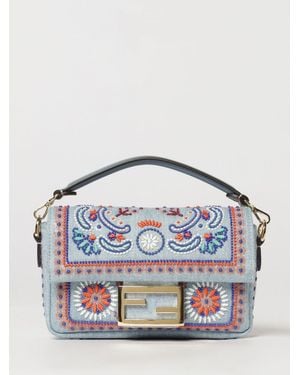 Fendi Baguette-Tasche Aus Denim Mit Perlenstickerei Und Abnehmbarem Griff - Blau