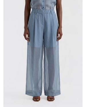 Brunello Cucinelli Wide-Leg Cotton Pants - Blue