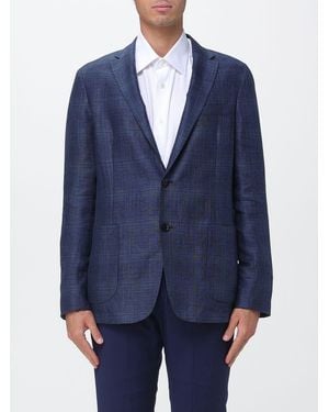 ZEGNA Checked Linen And Wool Single-Breasted Blazer - Blue