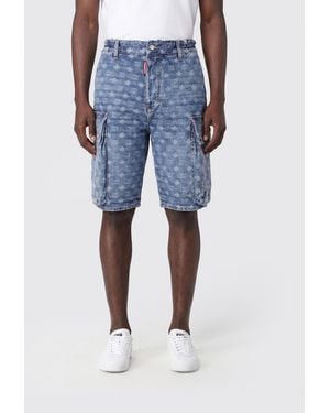 DSquared² Monogram Jacquard Denim Cargo Shorts - Blue