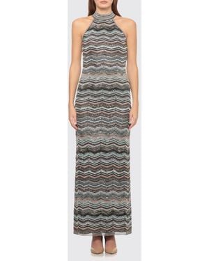 Missoni Zig-Zag Pattern Lurex Slim Fit Long Dress With Halter Neck - Multicolor