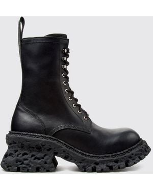 CAMPERLAB Quetal Smooth Leather Combat Boots With Pull Tab And Side Zip - Black