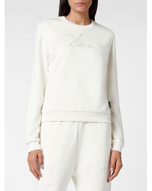 Philipp Plein Sudadera De Jersey Con Cuello Redondo Y Logo Bordado Tono Sobre Tono - Blanco
