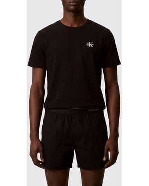 Calvin Klein Contrast Logo Crew Neck Cotton T-Shirt - Black