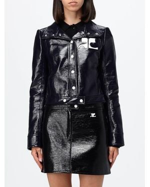 Courreges Courr&Egrave	Ges Slim Fit Cropped Coated Cotton Jacket With Logo - Black