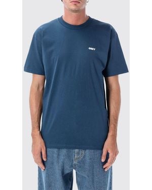 Obey Camiseta De Algodón De Cuello Redondo Con Estampado De Calavera Y Logo En Contraste - Azul