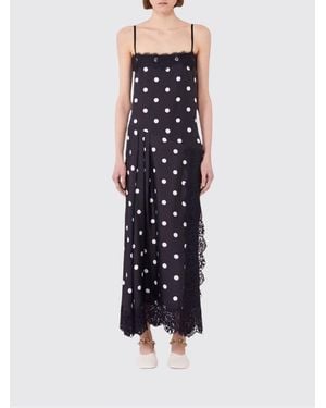 Sportmax Polka-Dot Silk Long Slip Dress With Lace Inserts - Blue