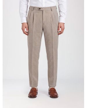 Eleventy Slim Fit Check Virgin Wool Pleated Pants - Gray
