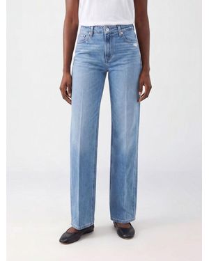 PAIGE Vaqueros Rectos De Talle Alto En Denim De Algodón Y Lyocell Con Cinco Bolsillos - Azul