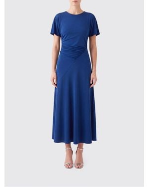 Victoria Beckham Blousey Stretch-Jersey Short-Sleeved Midi Sheath Dress - Blue