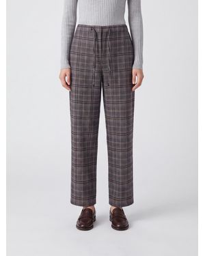 Max Mara Prince Of Wales Virgin Wool Wide-Leg Pants - Gray