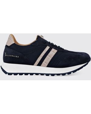 Billionaire Two-Tone Suede And Mesh Low-Top Trainers With Metallic Logo - Blue