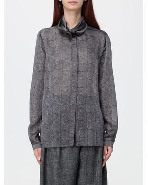 Emporio Armani Check Crêpe Shirt With Round Collar And Concealed Fastening - Grey