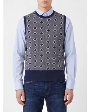 Emporio Armani Argyle Virgin Wool And Cashmere Crewneck Knitted Slipover - Blue
