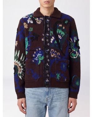 Sacai Cardigan Im Polo-Stil Aus Wolle Mit Blumenstickerei Und Aufgesetzter Tasche - Blau
