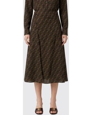 Fendi Ff Silk Skirt - Brown
