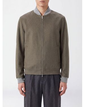 Brunello Cucinelli Pure Cashmere Bomber Jacket With Ribbed Collar - Gray