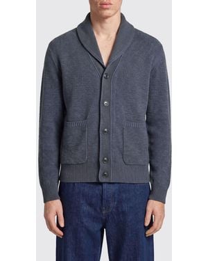 ZEGNA Virgin Wool Cardigan With Shawl Collar And Patch Pockets - Blue