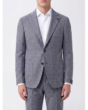Tagliatore Blazer De Botonadura Sencilla Con Motivo De Chevrón En Lino Y Lana - Azul