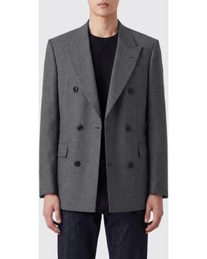 Emporio Armani Double-Breasted Virgin Wool Blazer With Peak Lapels - Grey