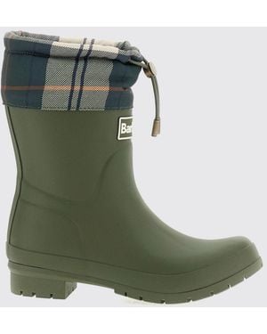Barbour Mowbray Rubber Rain Boots With Tartan Detail And Drawstring - Green
