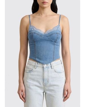 Ermanno Scervino Cotton Denim Bustier Top - Blue