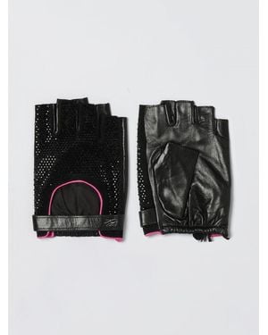 KARL LAGERFELD Fingerless Leather Gloves With Rhinestones - Black