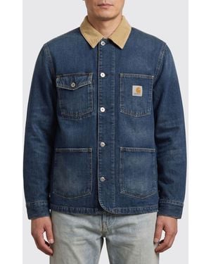 Carhartt Cotton Denim Jacket With Velvet Ribbed Collar - Blue