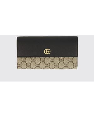 Gucci Gg Marmont Leather And Gg Supreme Fabric Wallet - Grey