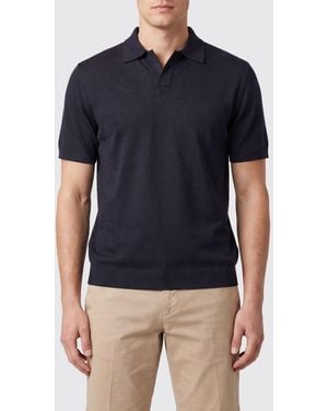 Altea Pierre Cotton Knit Polo Shirt With A Classic Collar And Short Sleeves - Blue
