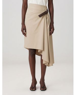 Loewe Asymmetrischer Midirock Aus Baumwolle Und Seide Mit Drapiertem Detail - Natur