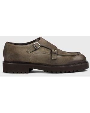 Doucal's Suede And Split Leather Monk Strap Shoes - Multicolour