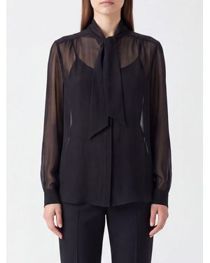 Lardini Sheer Viscose Blouse With Pussy-Bow Collar And Concealed Fastening - Blue