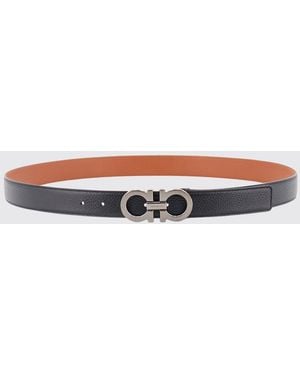 Ferragamo Cinturón Gancini Ajustable Y Reversible De Piel Martillada - Blanco